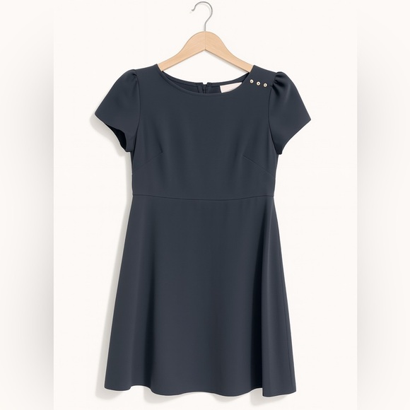 Ann Taylor Loft Gray A-Line Career Dress Size 2 Short Sleeve Button Detail - Picture 1 of 4